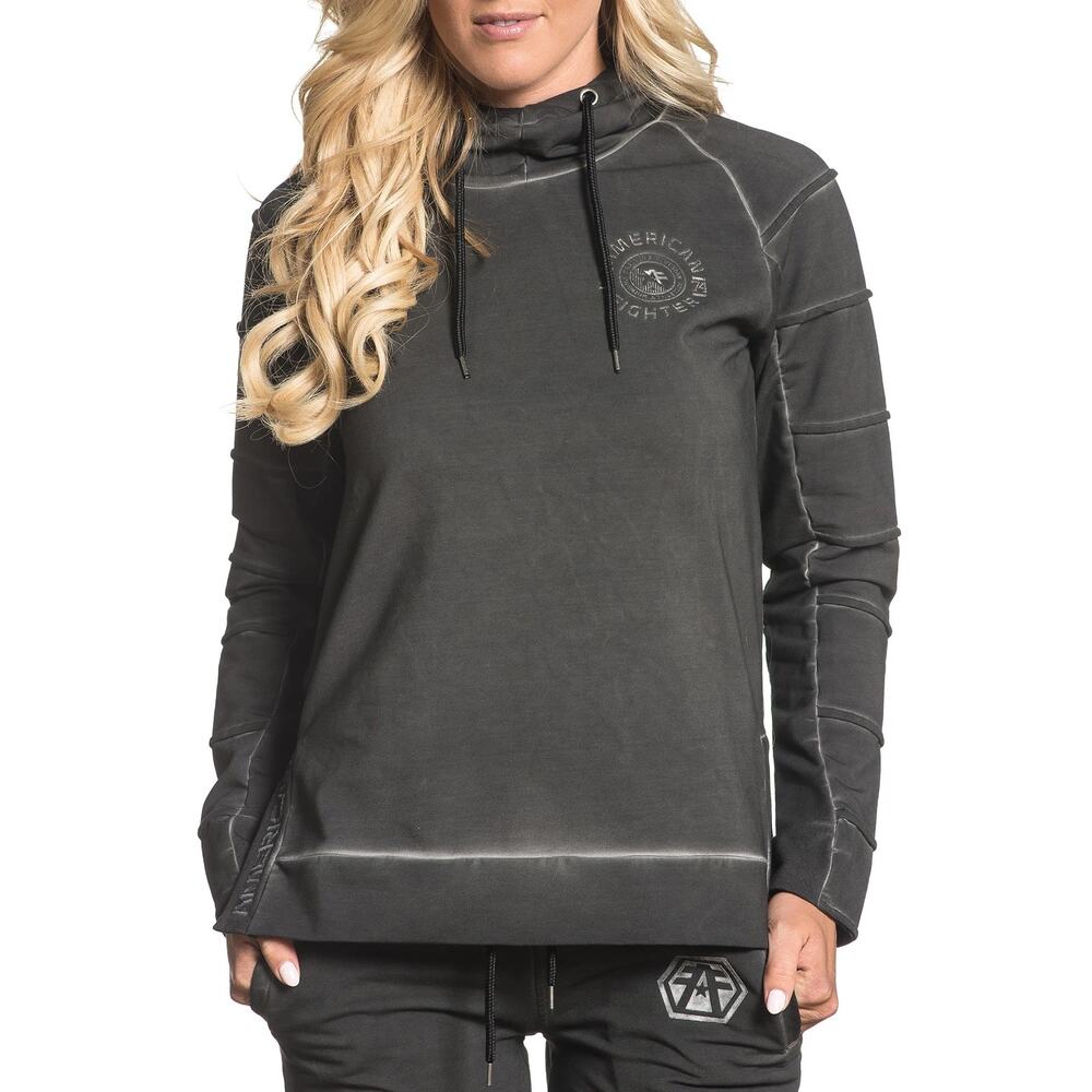 American Fighter Women's Hoodie Paved Pullover Black Vintage Washed Sweatshirt - Picture 5 of 7
